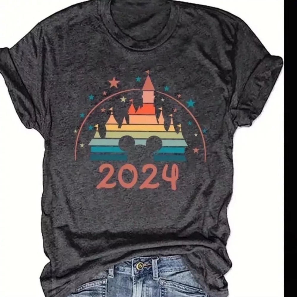 Disney Rainbow Castle Graphic Large T-Shirt - Charcoal